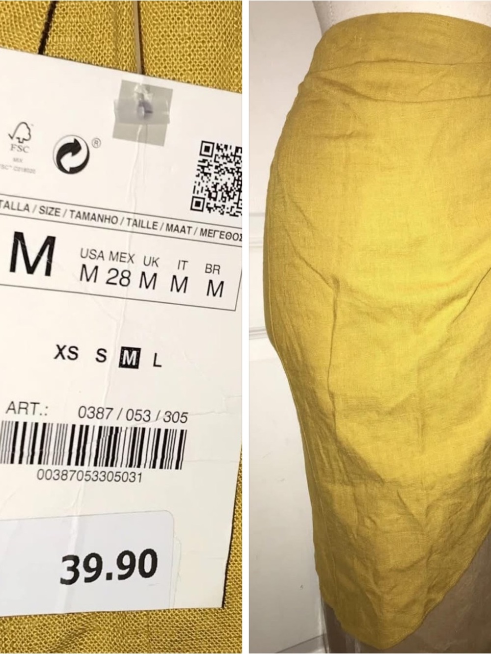 NWT Zara Yellow Orange Linen Skirt w/ Tie Waist - medium / Retail $39.90